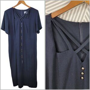 Vintage 80s Strappy Jumper Dress Plus Size 1X 2X Black Alt Tie Back Midi Long